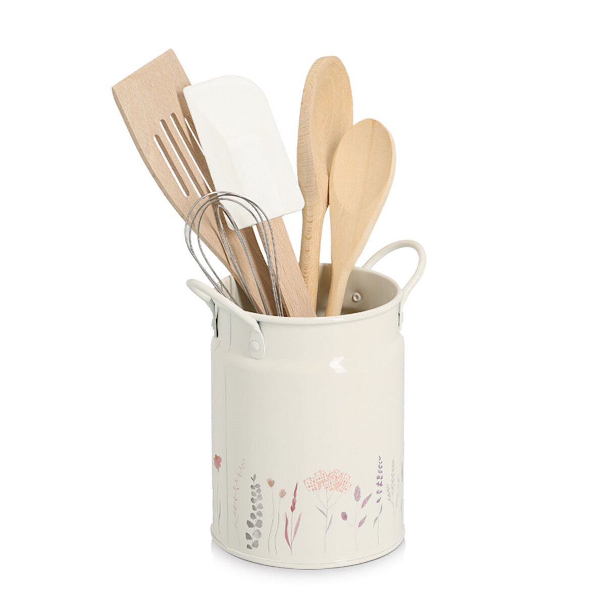 ZELLER 19403 Utensillienhalter 1250 ml FLOWERS Metall, weiß/Dekor