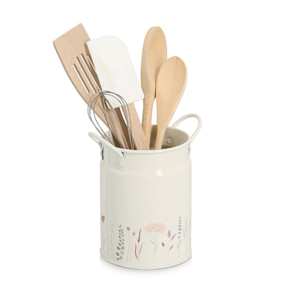 ZELLER 19403 Utensillienhalter 1250 ml FLOWERS Metall, weiß/Dekor