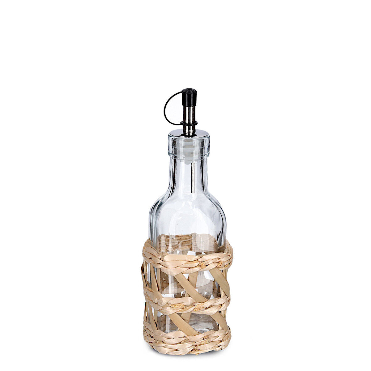 ZELLER 19580 Essig-/ Ölflasche BOHO 190 ml Glas mit Strohgeflecht, ca. Ø 6,2 x 19,5 cm