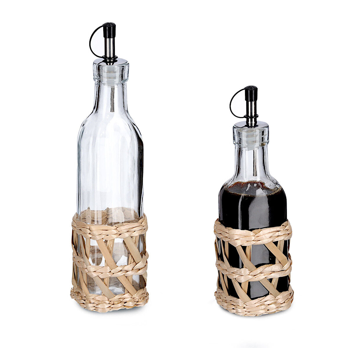ZELLER 19581 Essig-/ Ölflasche BOHO 280 ml Glas mit Strohgeflecht, ca. Ø 6,2 x 24,5 cm