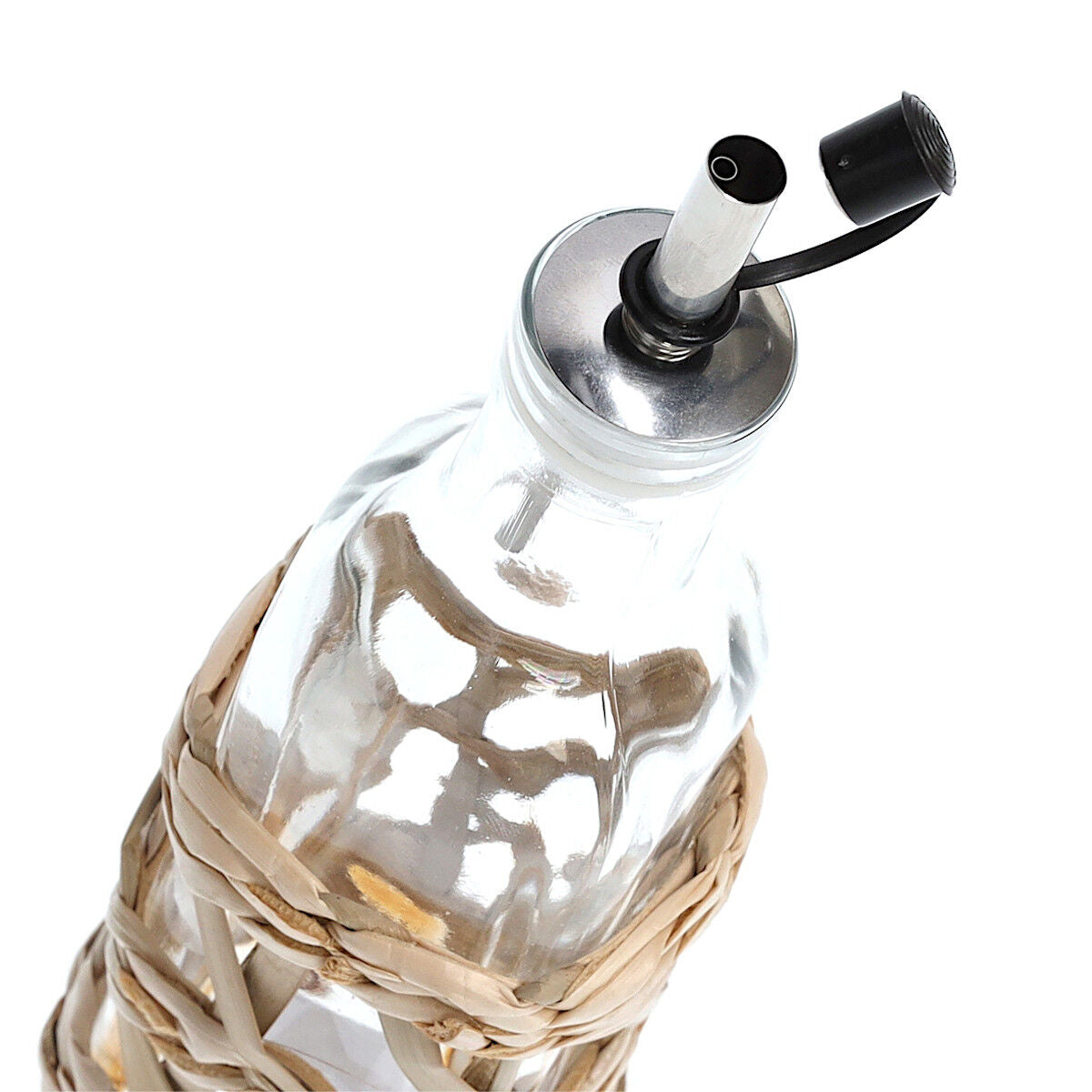 ZELLER 19580 Essig-/ Ölflasche BOHO 190 ml Glas mit Strohgeflecht, ca. Ø 6,2 x 19,5 cm