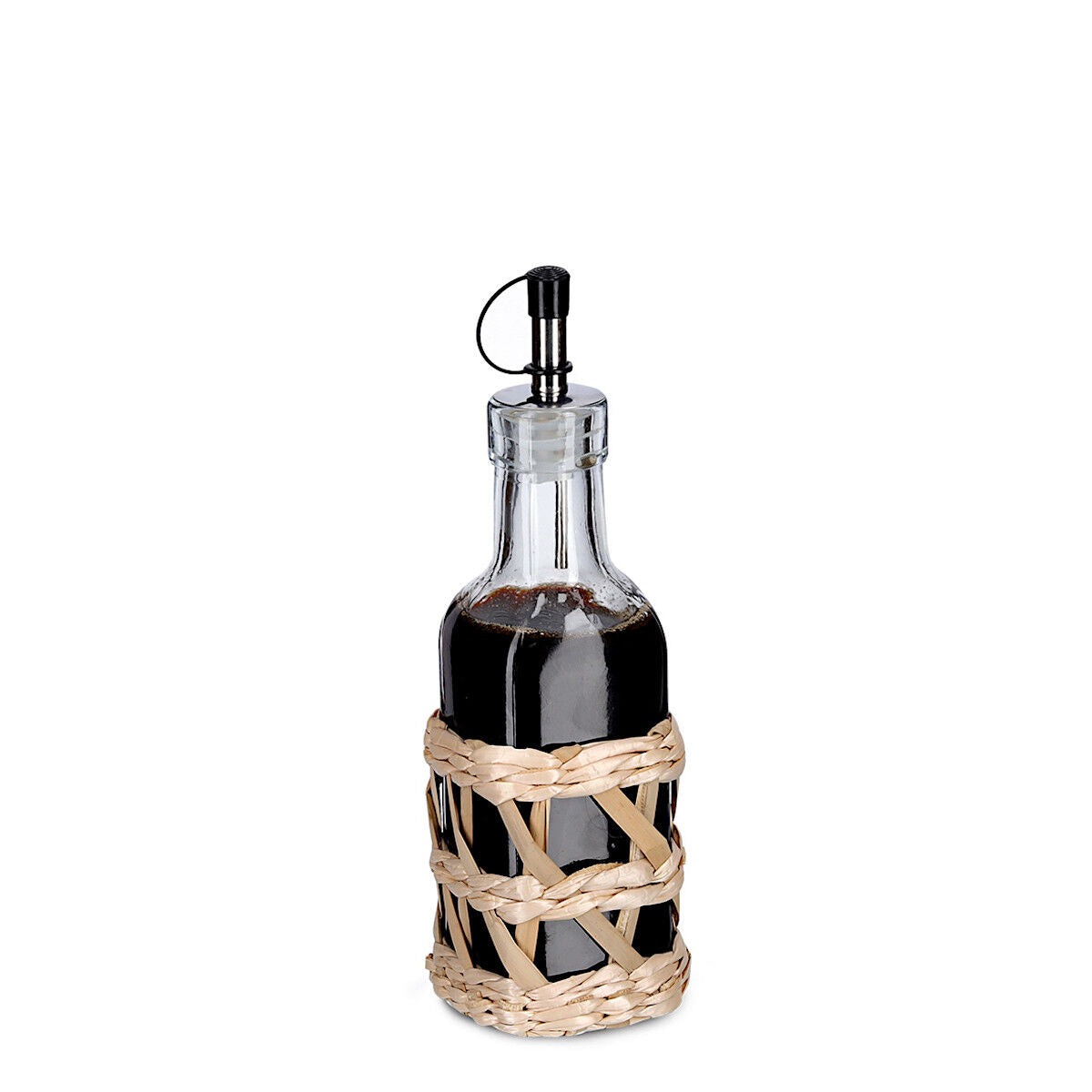ZELLER 19580 Essig-/ Ölflasche BOHO 190 ml Glas mit Strohgeflecht, ca. Ø 6,2 x 19,5 cm