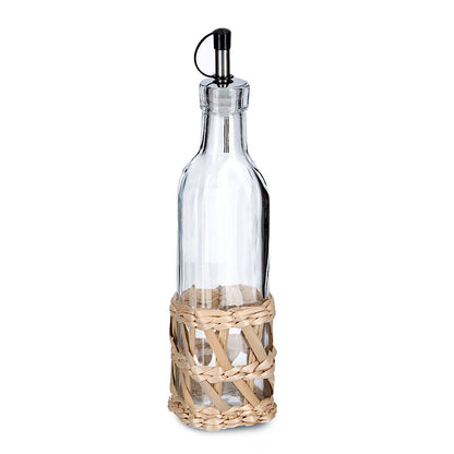 ZELLER 19581 Essig-/ Ölflasche BOHO 280 ml Glas mit Strohgeflecht, ca. Ø 6,2 x 24,5 cm