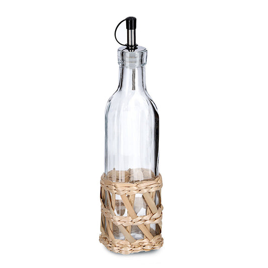 ZELLER 19581 Essig-/ Ölflasche BOHO 280 ml Glas mit Strohgeflecht, ca. Ø 6,2 x 24,5 cm