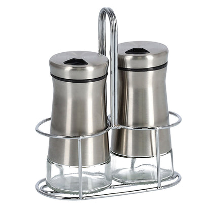 ZELLER 19631 Salz-/Pfefferstreuer-Set 3-tlg, Glas/Edelstahl, ca. 12 x 6 x 16 cm
