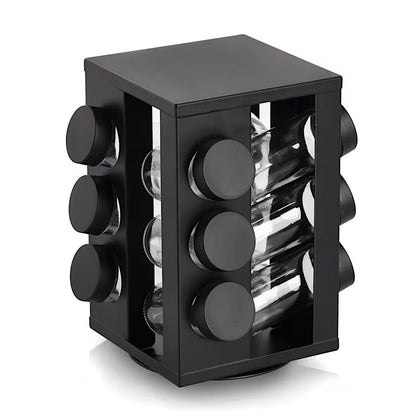 ZELLER 19633 Gewürzrondell mit 12 Gläsern, Metall/Glas, schwarz, ca. 14 × 14 × 22,5 cm