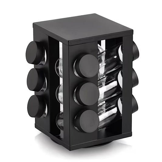 ZELLER 19633 Gewürzrondell mit 12 Gläsern, Metall/Glas, schwarz, ca. 14 × 14 × 22,5 cm
