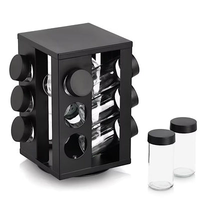 ZELLER 19633 Gewürzrondell mit 12 Gläsern, Metall/Glas, schwarz, ca. 14 × 14 × 22,5 cm