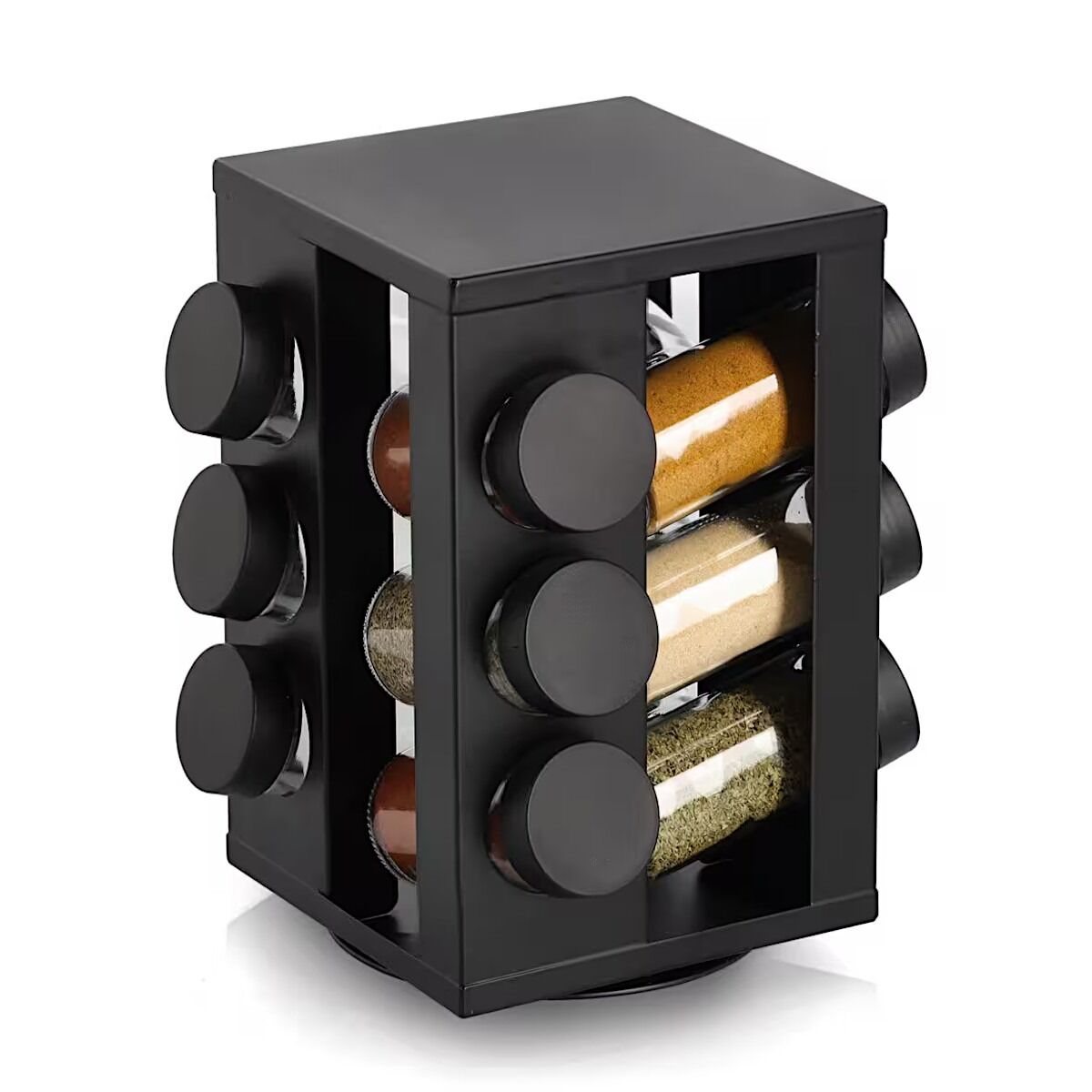 ZELLER 19633 Gewürzrondell mit 12 Gläsern, Metall/Glas, schwarz, ca. 14 × 14 × 22,5 cm