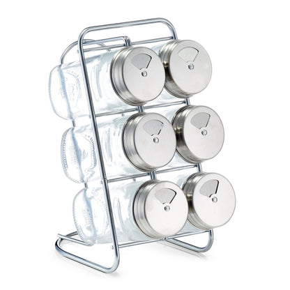 ZELLER 19638 Gewürzständer-Set mit 6 füllbaren Gläsern, Glas/Edelstahl, 7-tlg., ca. 9,3 x 15 x 18 cm