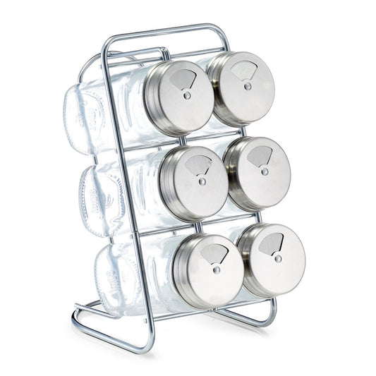 ZELLER 19638 Gewürzständer-Set mit 6 füllbaren Gläsern, Glas/Edelstahl, 7-tlg., ca. 9,3 x 15 x 18 cm