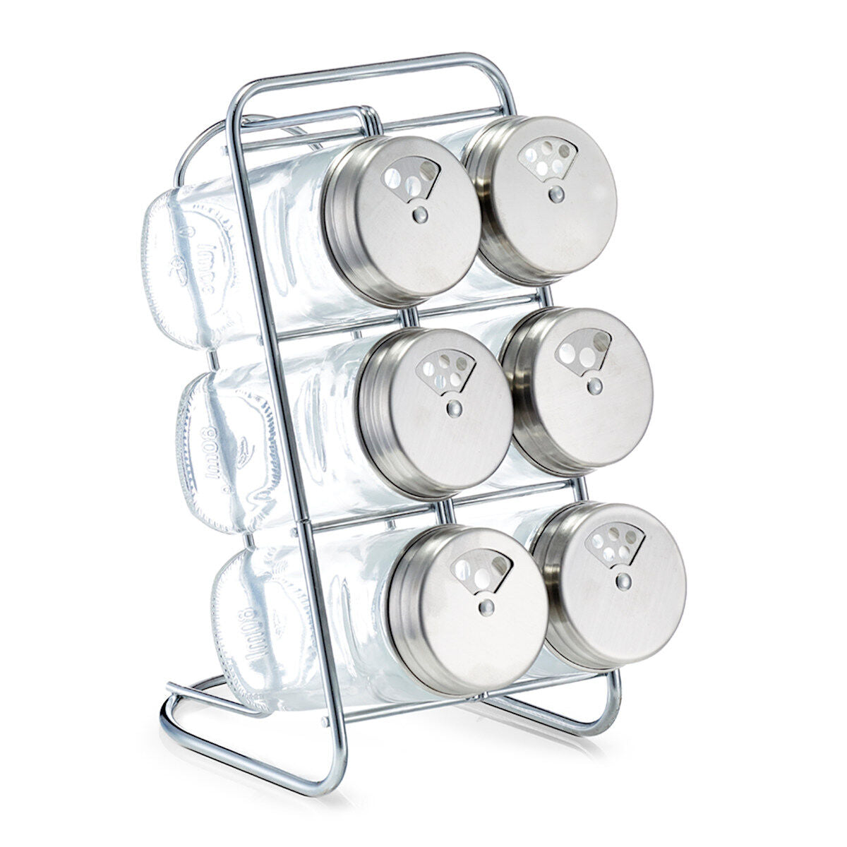 ZELLER 19638 Gewürzständer-Set mit 6 füllbaren Gläsern, Glas/Edelstahl, 7-tlg., ca. 9,3 x 15 x 18 cm
