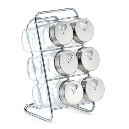 ZELLER 19638 Gewürzständer-Set mit 6 füllbaren Gläsern, Glas/Edelstahl, 7-tlg., ca. 9,3 x 15 x 18 cm