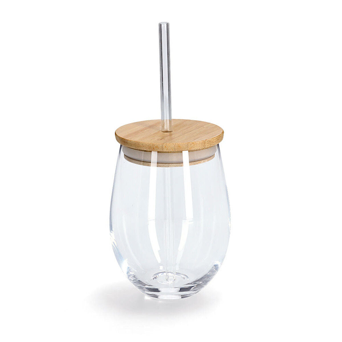 ZELLER 19647 Trinkglas mit Bambusdeckel und Glasstrohhalm, Ø 9,2 x 12,6 cm