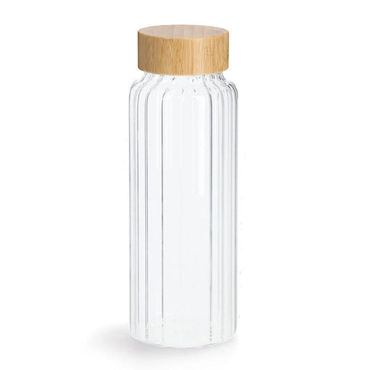ZELLER 19649 Glasflasche 1,0 Liter mit Bambusdeckel, Ø 9 x 25,5 cm