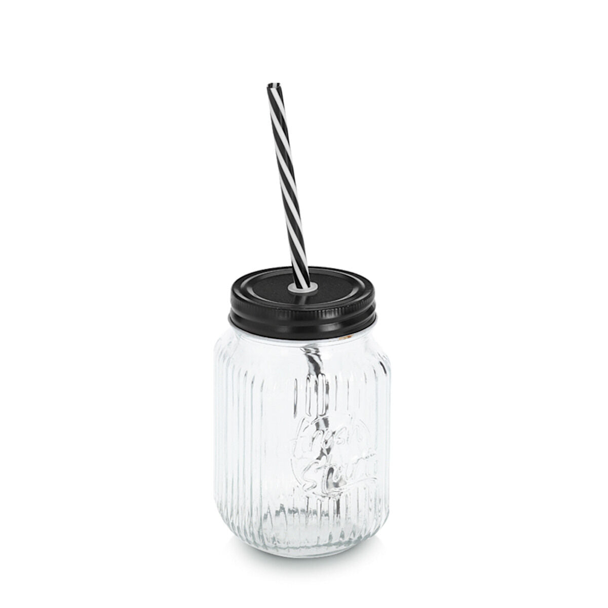 ZELLER 19653 Trinkglas 480 ml mit Metalldeckel und Strohhalm, ca. Ø 8 x 13 cm