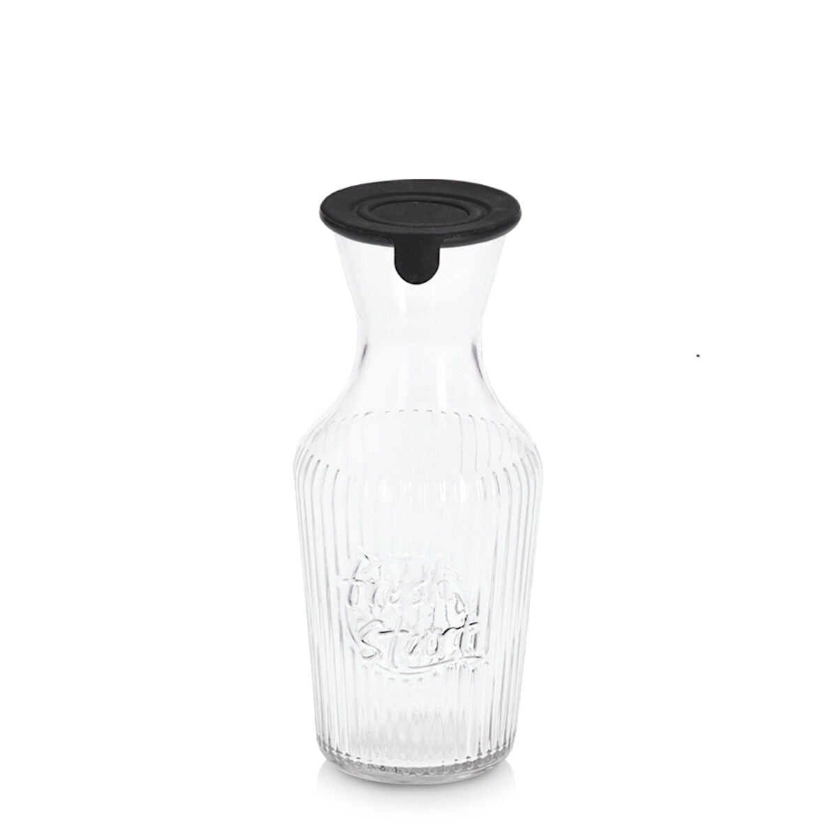 ZELLER 19654 Glaskaraffe 1200 ml mit Silikondeckel, schwarz, ca. Ø 11 x 25,5 cm