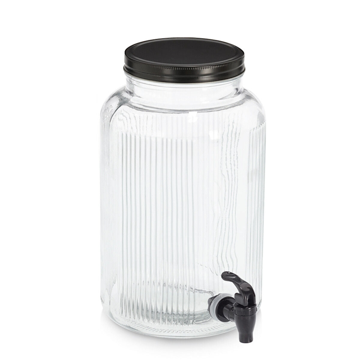 ZELLER 19655 Getränkespender 3,9 Liter mit Zapfhahn, Glas/Metall, ca. Ø 16 x 25 cm