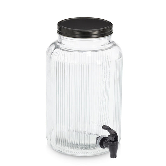 ZELLER 19655 Getränkespender 3,9 Liter mit Zapfhahn, Glas/Metall, ca. Ø 16 x 25 cm