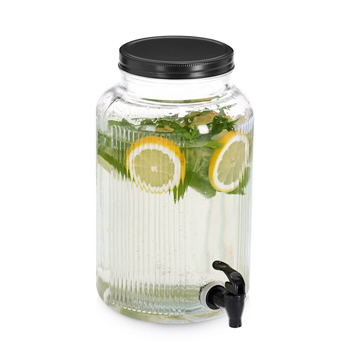 ZELLER 19655 Getränkespender 3,9 Liter mit Zapfhahn, Glas/Metall, ca. Ø 16 x 25 cm