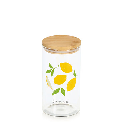 ZELLER 19658 Vorratsglas LEMON 850 ml, Glas/Bambus, ca. Ø 9 x 17 cm