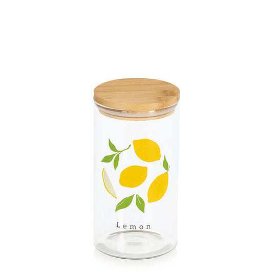 ZELLER 19658 Vorratsglas LEMON 850 ml, Glas/Bambus, ca. Ø 9 x 17 cm