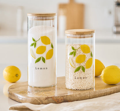 ZELLER 19659 Vorratsglas LEMON 1150 ml, Glas/Bambus, ca. Ø 9 x 22,5 cm