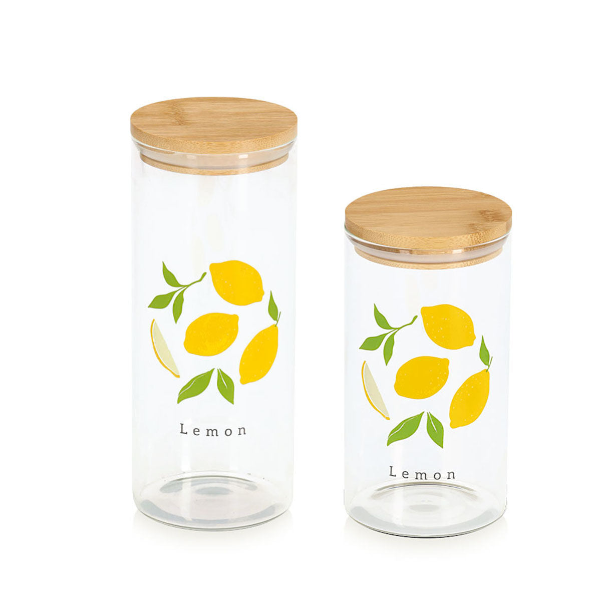 ZELLER 19658 Vorratsglas LEMON 850 ml, Glas/Bambus, ca. Ø 9 x 17 cm