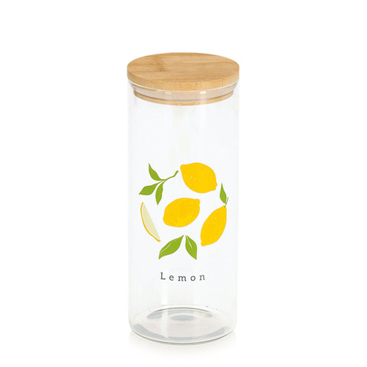 ZELLER 19659 Vorratsglas LEMON 1150 ml, Glas/Bambus, ca. Ø 9 x 22,5 cm