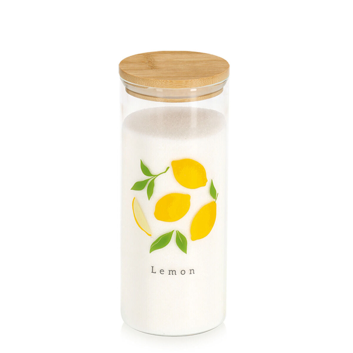 ZELLER 19659 Vorratsglas LEMON 1150 ml, Glas/Bambus, ca. Ø 9 x 22,5 cm