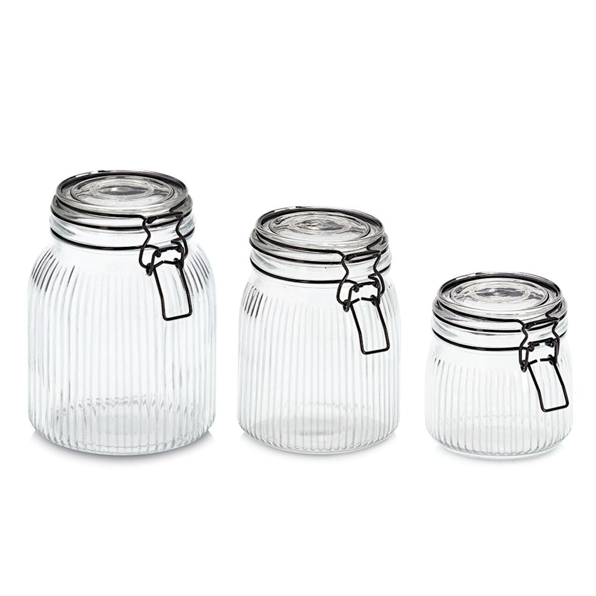ZELLER 19665 Vorratsglas 1000 ml mit schwarzem Bügelverschluss, Glas/Metall, ca. Ø 11,3 x 15,3 cm