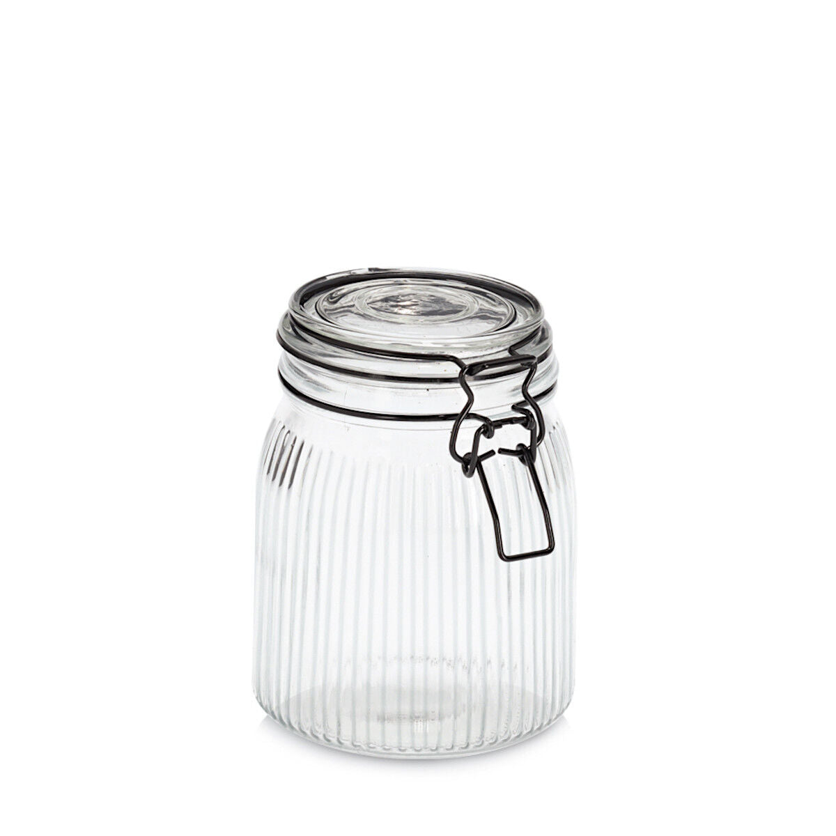 ZELLER 19665 Vorratsglas 1000 ml mit schwarzem Bügelverschluss, Glas/Metall, ca. Ø 11,3 x 15,3 cm