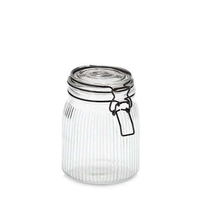 ZELLER 19665 Vorratsglas 1000 ml mit schwarzem Bügelverschluss, Glas/Metall, ca. Ø 11,3 x 15,3 cm