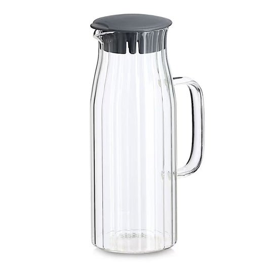 ZELLER 19675 Glaskaraffe 1000 ml mit Kunststoffdeckel, grau, ca. 13,3 x 9 x 24 cm