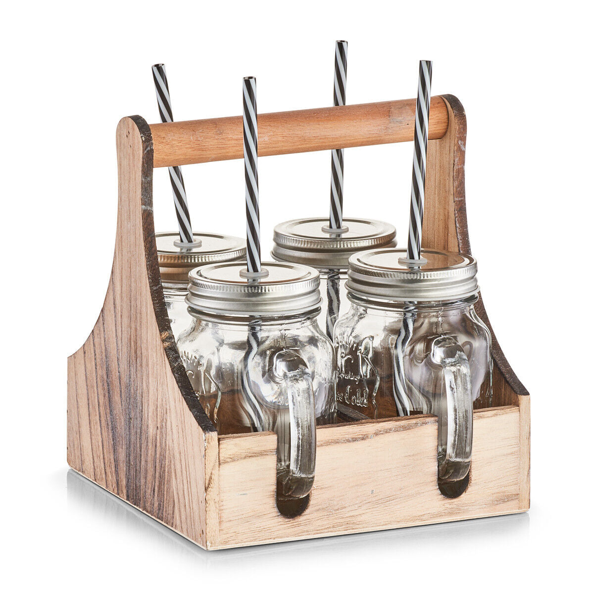 ZELLER 19746 Trinkgläser-Set 5-tlg., Glas/Metall/Holz, 20 x 22 x 22 cm