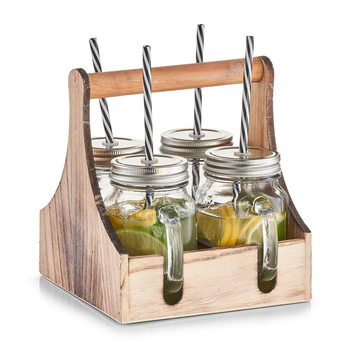 ZELLER 19746 Trinkgläser-Set 5-tlg., Glas/Metall/Holz, 20 x 22 x 22 cm