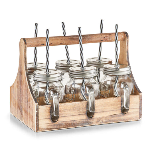 ZELLER 19747 Trinkgläser-Set 7-tlg., Glas/Metall/Holz, 29 x 22,5 x 22 cm