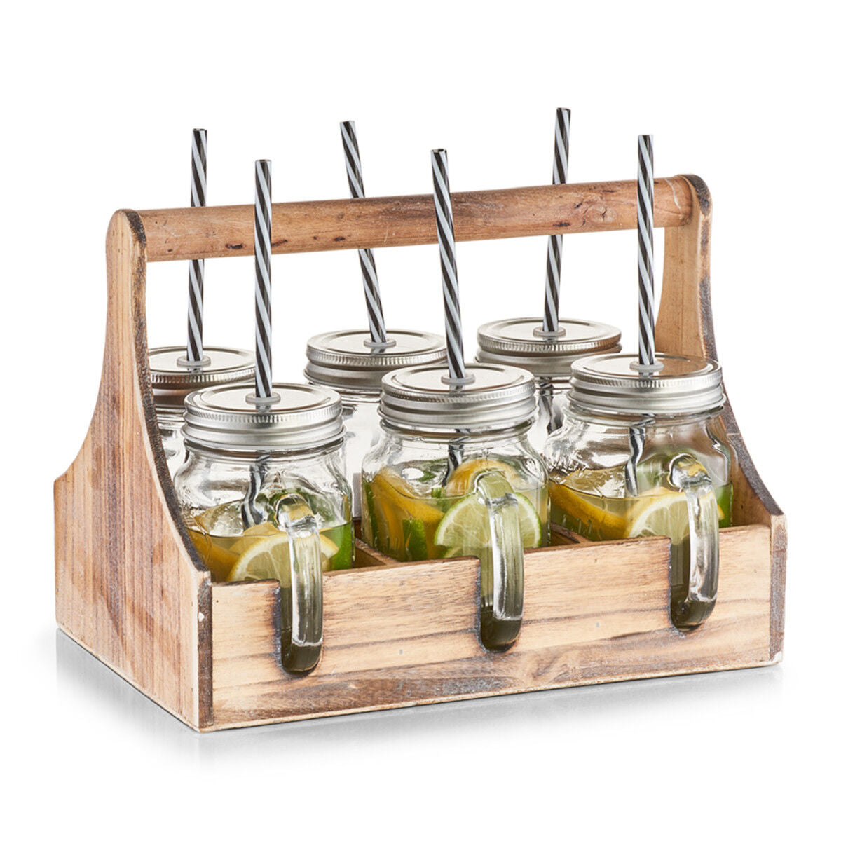 ZELLER 19747 Trinkgläser-Set 7-tlg., Glas/Metall/Holz, 29 x 22,5 x 22 cm