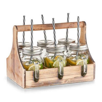 ZELLER 19747 Trinkgläser-Set 7-tlg., Glas/Metall/Holz, 29 x 22,5 x 22 cm