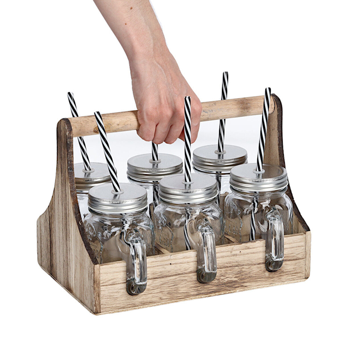 ZELLER 19747 Trinkgläser-Set 7-tlg., Glas/Metall/Holz, 29 x 22,5 x 22 cm