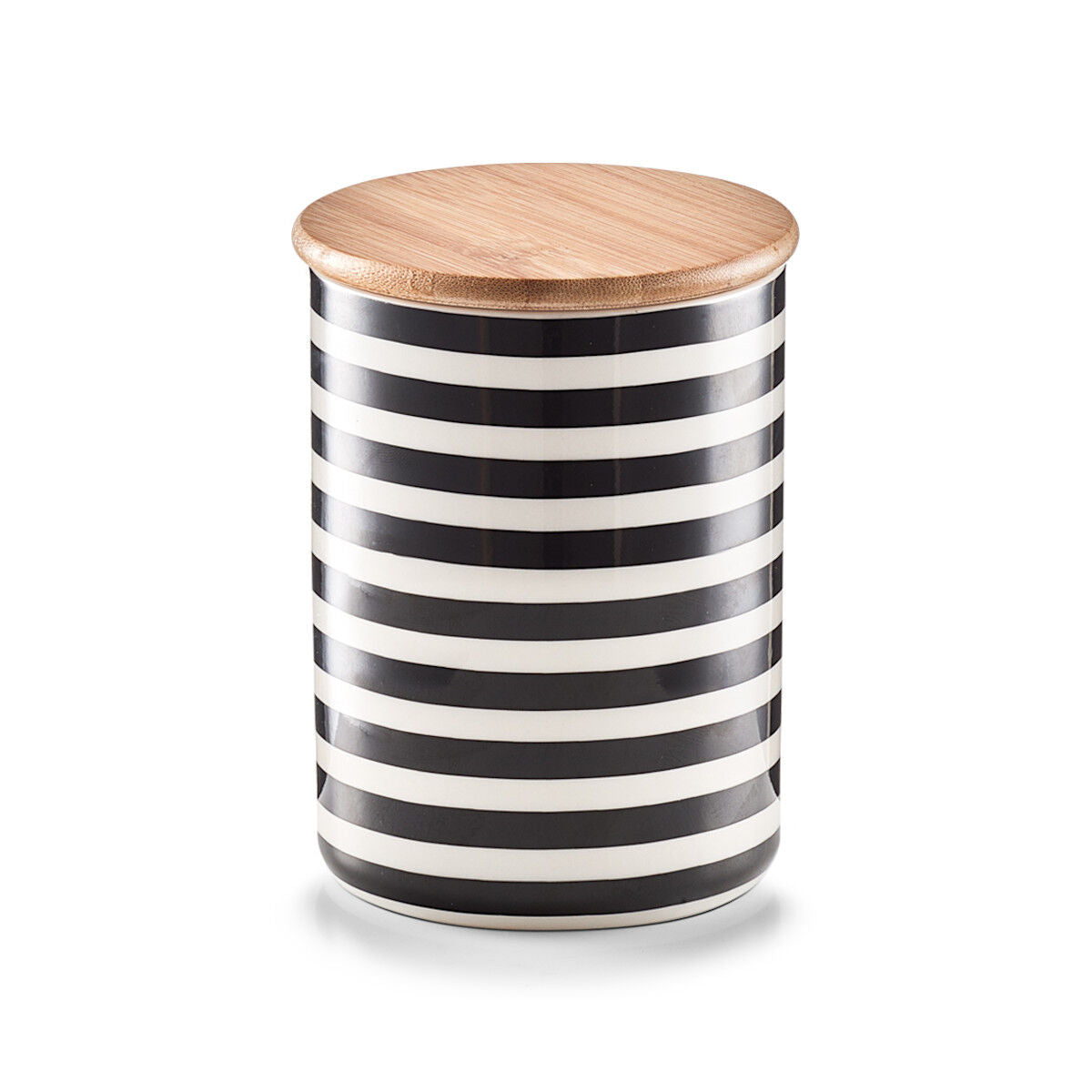ZELLER 19823 Vorratsdose STRIPES 580 ml, Keramik/Bambus, schwarz/weiß, Ø 10 x 13 cm