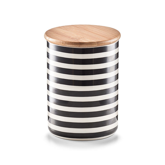 ZELLER 19823 Vorratsdose STRIPES 580 ml, Keramik/Bambus, schwarz/weiß, Ø 10 x 13 cm