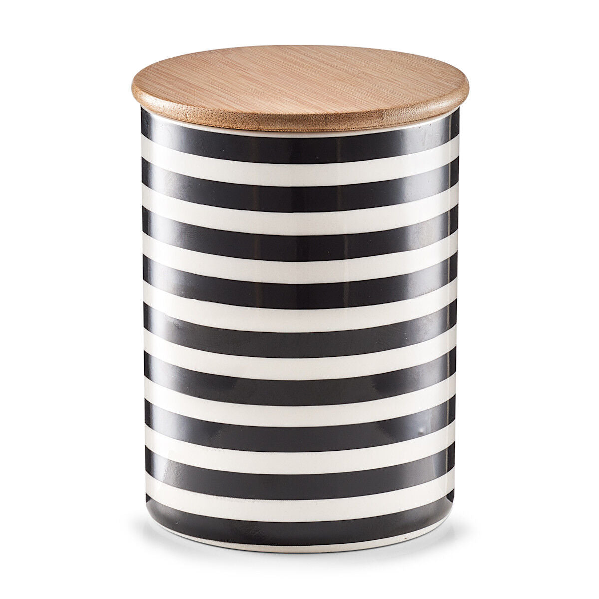 ZELLER 19824 Vorratsdose STRIPES 900 ml, Keramik/Bambus, schwarz/weiß, Ø 11,5 x 15 cm
