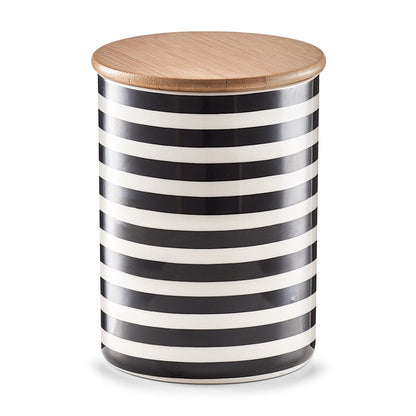 ZELLER 19824 Vorratsdose STRIPES 900 ml, Keramik/Bambus, schwarz/weiß, Ø 11,5 x 15 cm