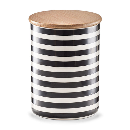 ZELLER 19824 Vorratsdose STRIPES 900 ml, Keramik/Bambus, schwarz/weiß, Ø 11,5 x 15 cm