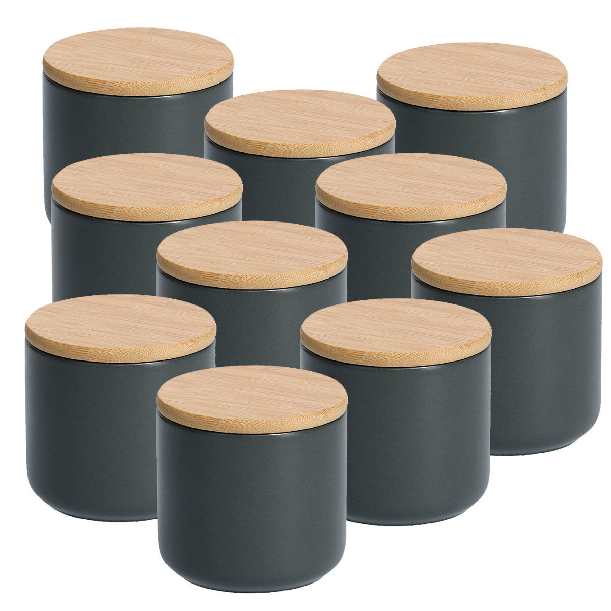 10er SET ZELLER 19825 Gewürzdose 290 ml Keramik, anthrazit mit Bambusdeckel, ca. Ø 8,7 x 8,5 cm