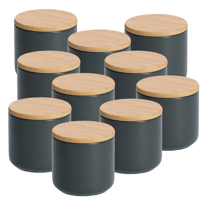 10er SET ZELLER 19825 Gewürzdose 290 ml Keramik, anthrazit mit Bambusdeckel, ca. Ø 8,7 x 8,5 cm
