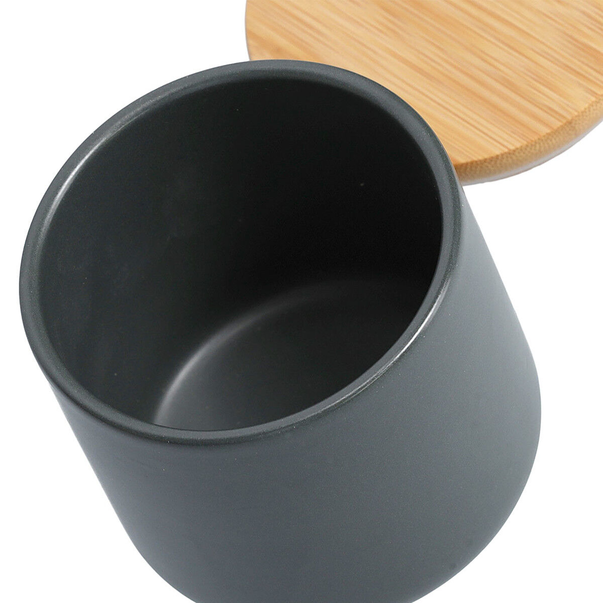 ZELLER 19825 Gewürzdose 290 ml Keramik, anthrazit mit Bambusdeckel, ca. Ø 8,7 x 8,5 cm