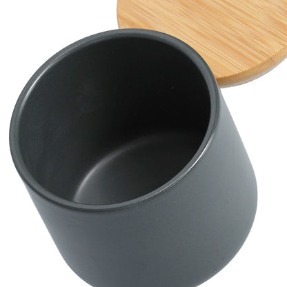 ZELLER 19825 Gewürzdose 290 ml Keramik, anthrazit mit Bambusdeckel, ca. Ø 8,7 x 8,5 cm