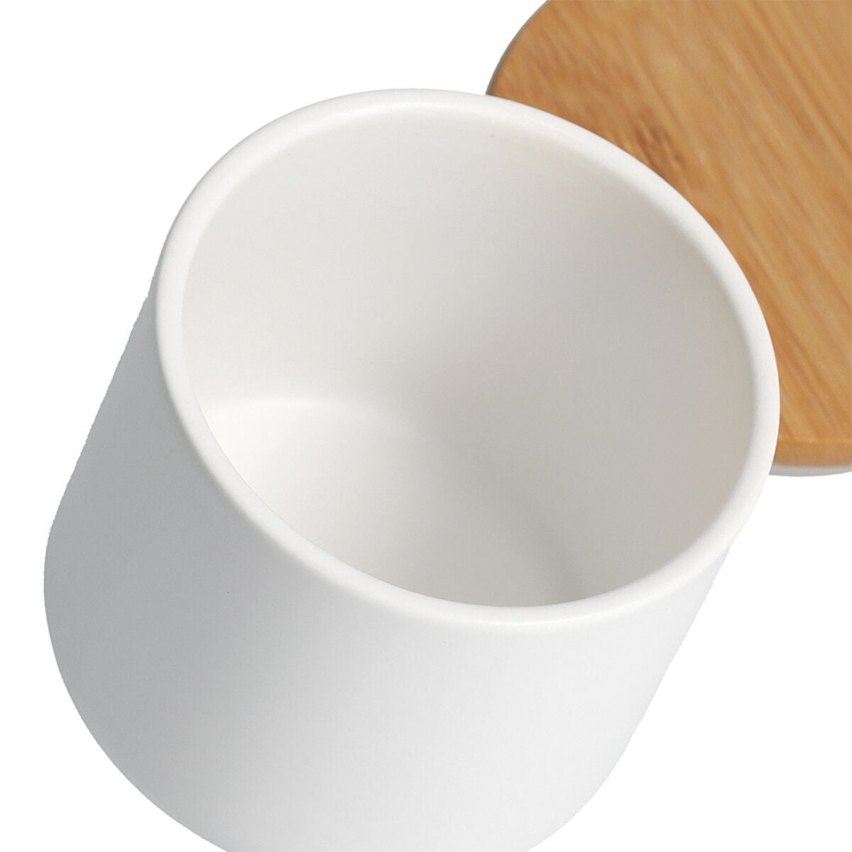 ZELLER 19829 Gewürzdose 290 ml Keramik, weiß mit Bambusdeckel, ca. Ø 8,7 x 8,5 cm
